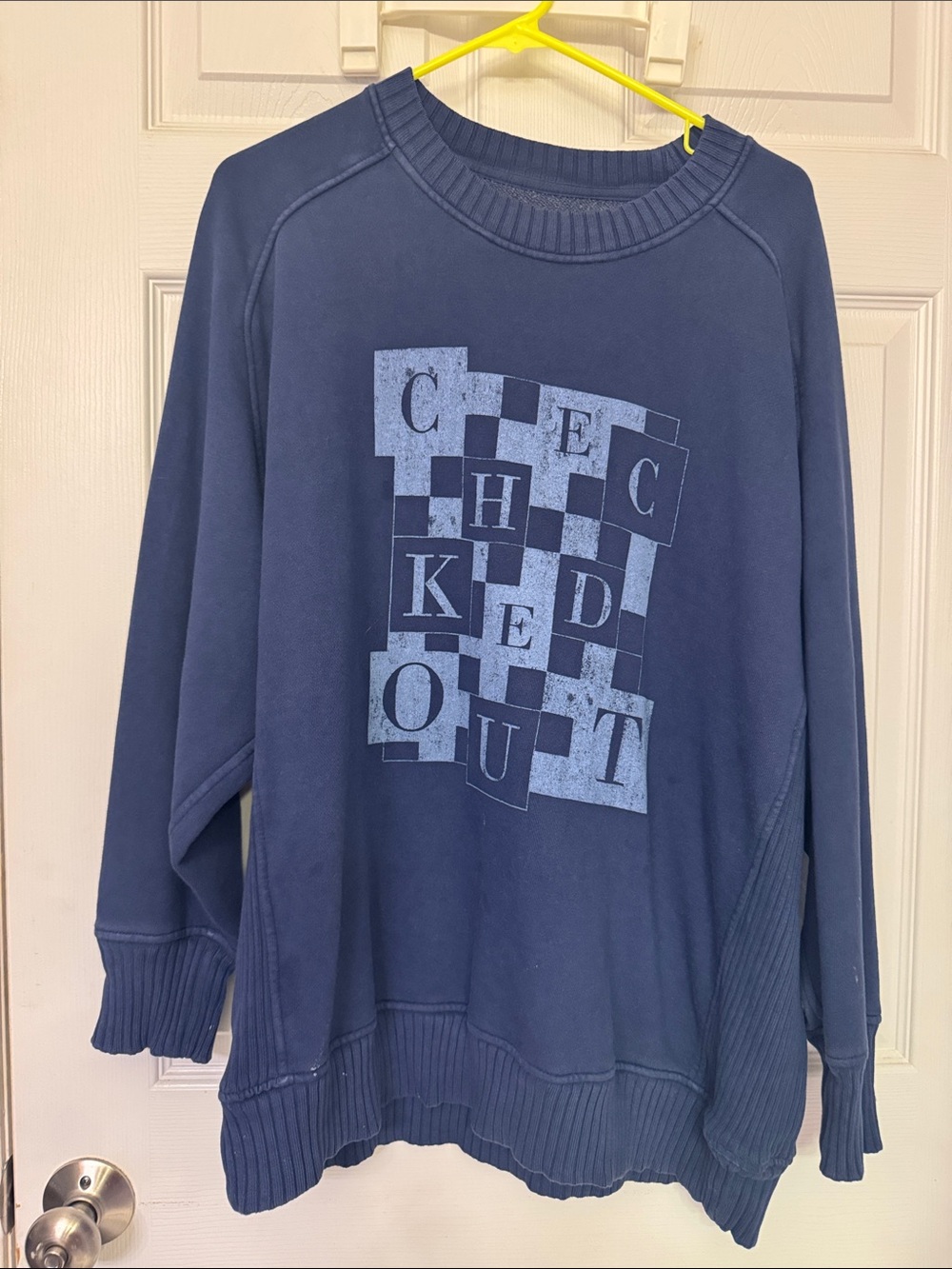 aerie Navy Crewneck Sweatshirt with Checker 'Checked Out' Graphic